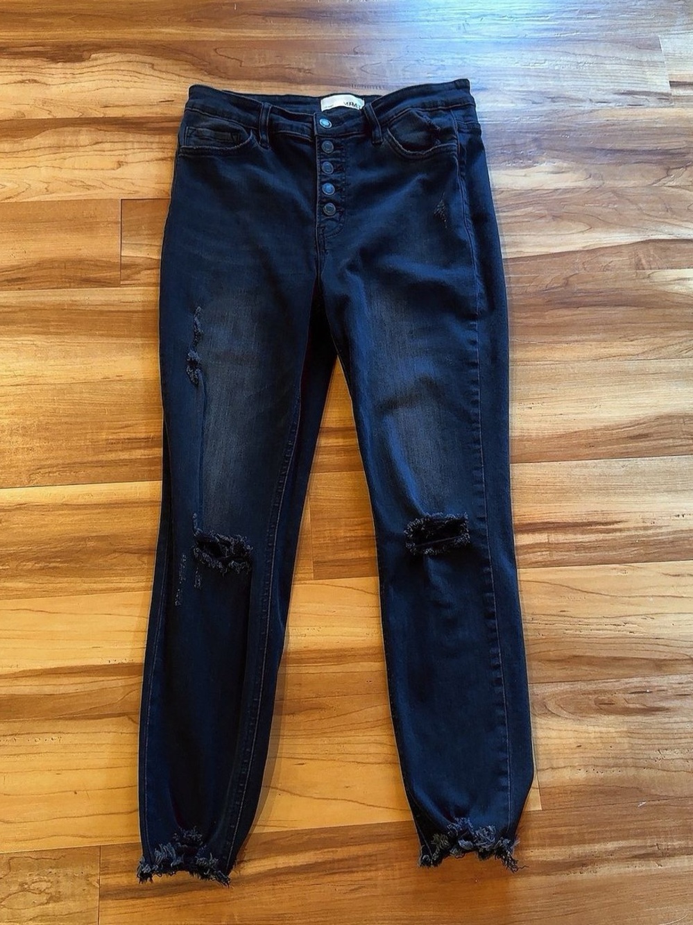 Vervet Black High Rise Button Fly Distressed Cropped Skinny Jeans 30